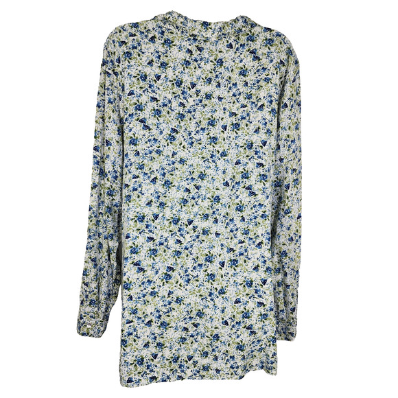 J Jill Women Blouse Rayon Button Up Collar Long Sleeve White Blue Floral Size L - Picture 2 of 10